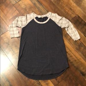 Patterned, multi-colored baseball tee